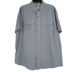 Duluth Trading Co Blue Gingham Plaid Check Button Up Shirt Organic Cotton Size L